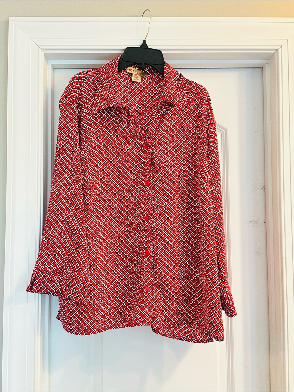 Notations Geometric Print Button Down 3/4 Sleeve Blouse size XL